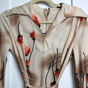 Vintage Flower Print Tan Sport Dress